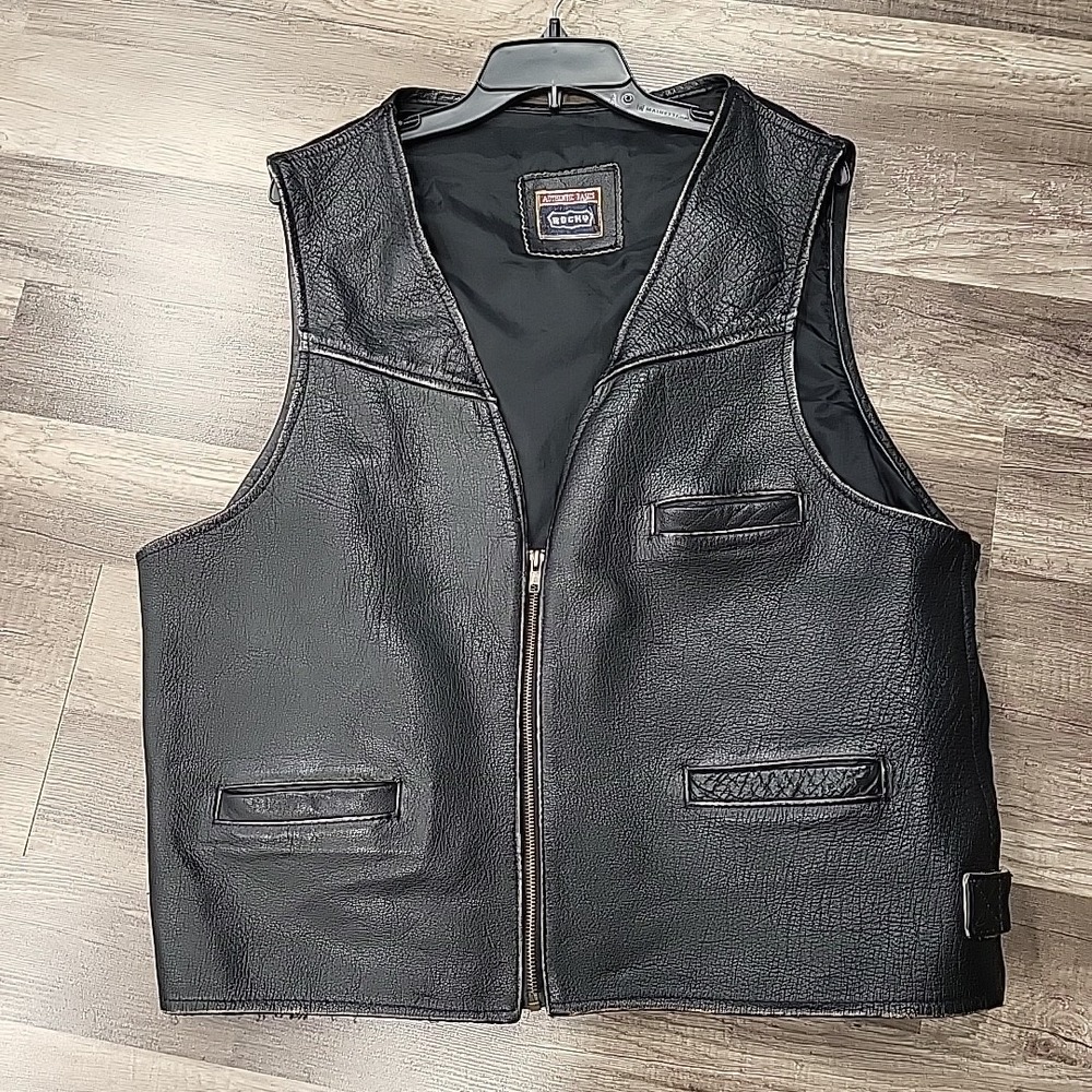 Rocky Biker Leather Vest, Black, Size L/XL